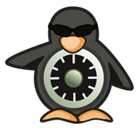 SELinux logo. It represents the Unix system mascot (Tux) armed with a shield, emphasising its system protection function.